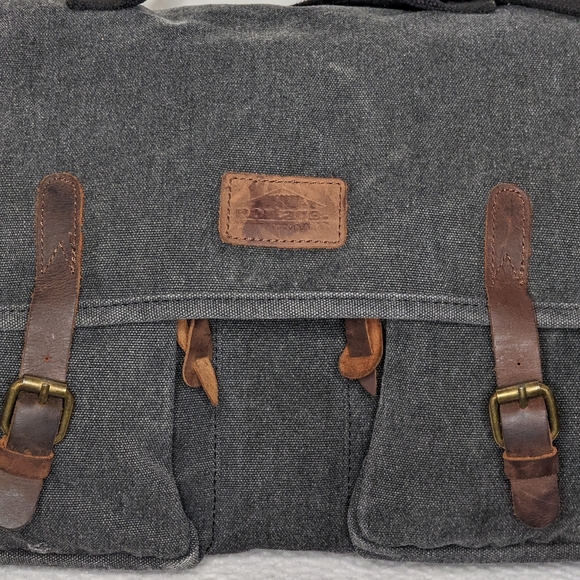 Protege Travel Gear Messenger Bag Canvas Multi Pockets Leather Pulls Gray - Picture 11 of 16
